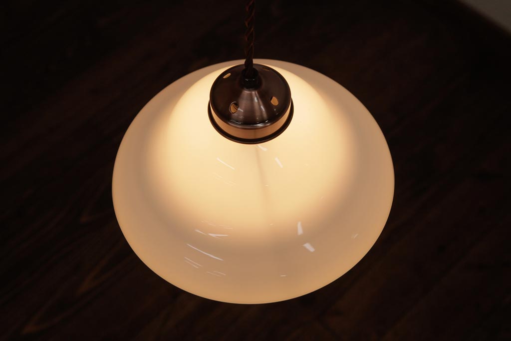 アンティーク照明　昭和初期　つるりとしたフォルムと質感が魅力のペンダントライト(天井照明、電笠)(R-036974)