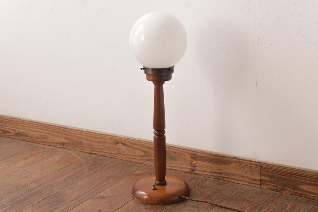 アンティーク ヴィンテージ 木製 スタンドランプ ② ガラスランプシェード付 木製テーブルランプスタンド イギリス