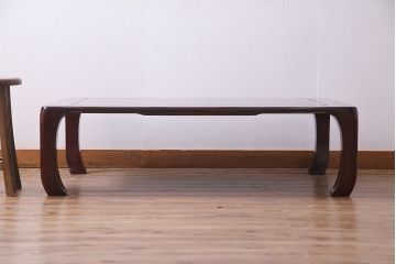 中古　国産高級品　唐木指物　井上昇山作　漆塗り　花梨材　格式の高い空間を演出する座卓(ローテーブル、カリン材)(定価約50万円)(R-036981)