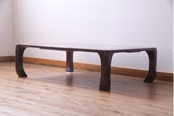 中古　国産高級品　唐木指物　井上昇山作　漆塗り　花梨材　格式の高い空間を演出する座卓(ローテーブル、カリン材)(定価約50万円)(R-036981)