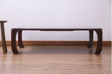 中古　国産高級品　唐木指物　井上昇山作　漆塗り　花梨材　格式の高い空間を演出する座卓(ローテーブル、カリン材)(定価約50万円)(R-036981)