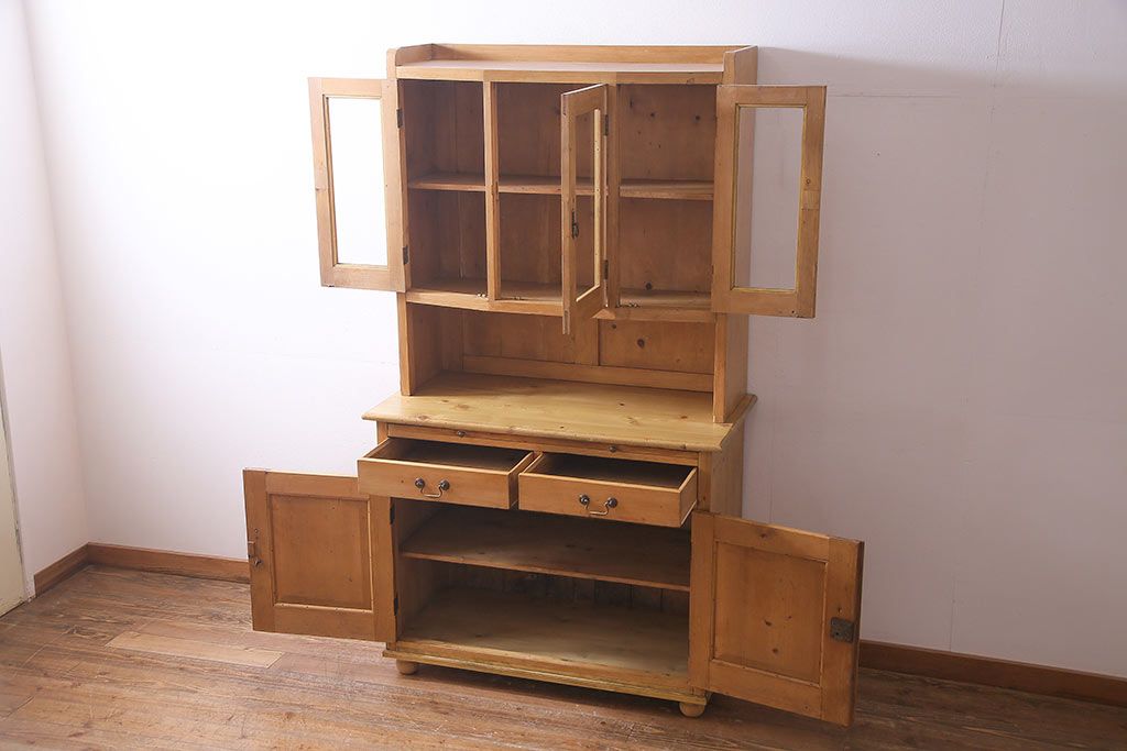 アンティーク家具 フランスアンティーク パイン材 キッチンキャビネット(収納棚、食器棚)(R-036982)