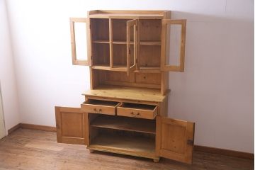 アンティーク家具　フランスアンティーク　パイン材　キッチンキャビネット(収納棚、食器棚)(R-036982)