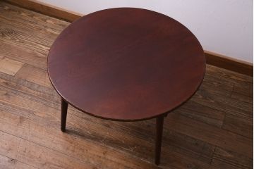 レトロ家具　昭和初期　脚付リメイク　天板栓材　赤みがかった艶がきれいな漆塗りの丸ちゃぶ台(ラウンドテーブル)(R-36993)