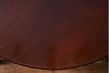 レトロ家具　昭和初期　脚付リメイク　天板栓材　赤みがかった艶がきれいな漆塗りの丸ちゃぶ台(ラウンドテーブル)(R-36993)