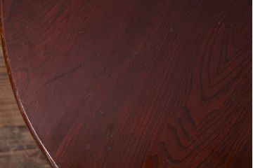 レトロ家具　昭和初期　脚付リメイク　天板栓材　赤みがかった艶がきれいな漆塗りの丸ちゃぶ台(ラウンドテーブル)(R-36993)