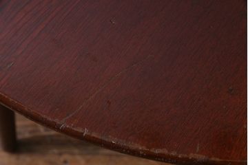 レトロ家具　昭和初期　脚付リメイク　天板栓材　赤みがかった艶がきれいな漆塗りの丸ちゃぶ台(ラウンドテーブル)(R-36993)