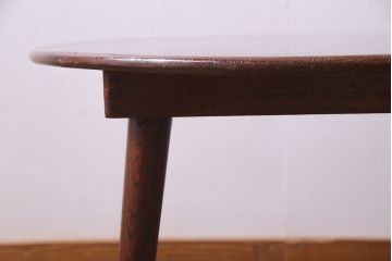 レトロ家具　昭和初期　脚付リメイク　天板栓材　赤みがかった艶がきれいな漆塗りの丸ちゃぶ台(ラウンドテーブル)(R-36993)