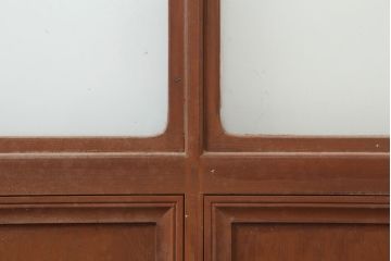 アンティーク建具　木製フレームのレトロなガラス戸2枚セット(建具、引き戸)(R-036997)