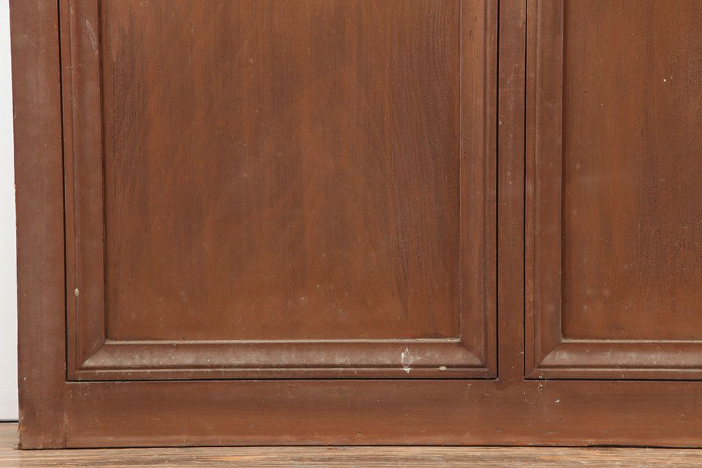 アンティーク建具　木製フレームのレトロなガラス戸2枚セット(建具、引き戸)(R-036997)