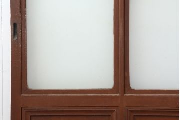 アンティーク建具　木製フレームのレトロなガラス戸2枚セット(建具、引き戸)(R-036997)