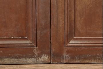 アンティーク建具　木製フレームのレトロなガラス戸2枚セット(建具、引き戸)(R-036997)