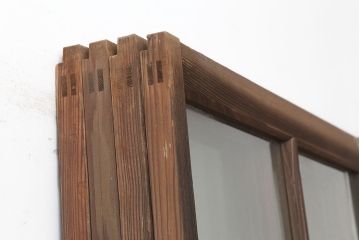 アンティーク建具　レトロな木製ガラス戸4枚セット(引き戸)(R-036998)