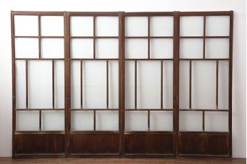 アンティーク建具　レトロな木製ガラス戸4枚セット(引き戸)(R-036998)