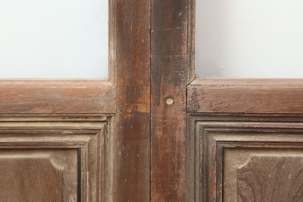 アンティーク建具　大正昭和初期　腰板ケヤキ材　ノスタルジックな雰囲気漂うガラス戸4枚セット(引き戸、建具)(R-037002)