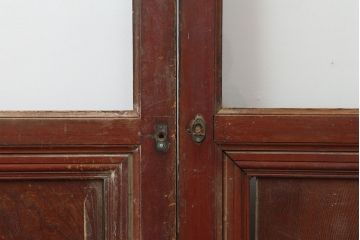 アンティーク建具　大正昭和初期　腰板ケヤキ材　ノスタルジックな雰囲気漂うガラス戸4枚セット(引き戸、建具)(R-037002)