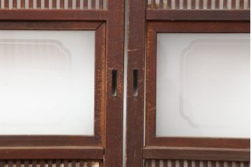 アンティーク建具　腰板ケヤキ材　裏障子付き!上品な和の空間づくりにおすすめな格子戸4枚セット(建具、引き戸)(R-037003)