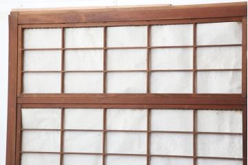 アンティーク建具　腰板ケヤキ材　裏障子付き!上品な和の空間づくりにおすすめな格子戸4枚セット(建具、引き戸)(R-037003)