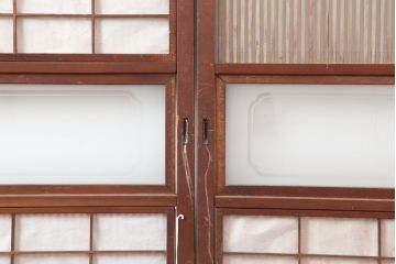アンティーク建具　腰板ケヤキ材　裏障子付き!上品な和の空間づくりにおすすめな格子戸4枚セット(建具、引き戸)(R-037003)
