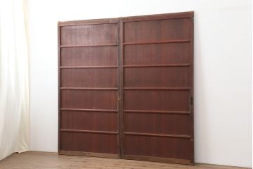 アンティーク建具　木味を楽しめる板戸2枚セット(引き戸、建具、舞良戸)(R-037005)