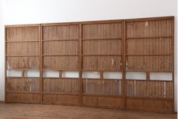 アンティーク建具　大正昭和初期　和の空間づくりにおすすめな格子戸4枚セット(建具、引き戸)(R-037010)
