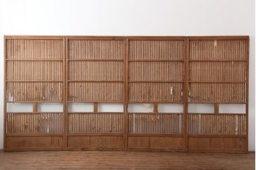 アンティーク建具　大正昭和初期　和の空間づくりにおすすめな格子戸4枚セット(建具、引き戸)(R-037010)