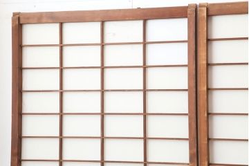 アンティーク建具　昭和初期　横額　木目が目を引く障子戸4枚セット(引き戸、ガラス帯戸)(R-037012)