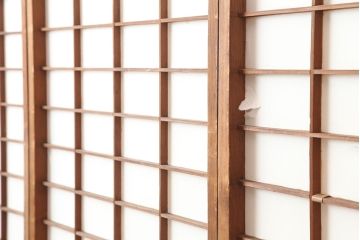 アンティーク建具　昭和初期　横額　木目が目を引く障子戸4枚セット(引き戸、ガラス帯戸)(R-037012)