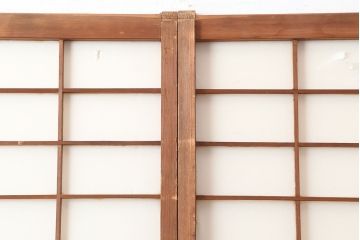 アンティーク建具　昭和初期　横額　木目が目を引く障子戸4枚セット(引き戸、ガラス帯戸)(R-037012)