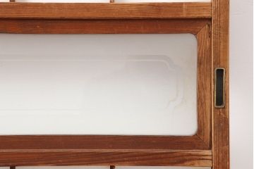 アンティーク建具　昭和初期　横額　木目が目を引く障子戸4枚セット(引き戸、ガラス帯戸)(R-037012)