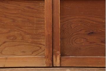 アンティーク建具　昭和初期　横額　木目が目を引く障子戸4枚セット(引き戸、ガラス帯戸)(R-037012)
