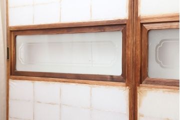 アンティーク建具　昭和初期　横額　木目が目を引く障子戸4枚セット(引き戸、ガラス帯戸)(R-037012)