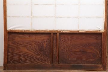 アンティーク建具　昭和初期　横額　木目が目を引く障子戸4枚セット(引き戸、ガラス帯戸)(R-037012)
