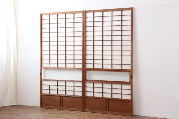 アンティーク建具　昭和初期　浮造りのような木目が目を引く障子戸2枚セット(建具、引き戸)(R-037013)