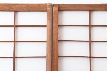 アンティーク建具　昭和初期　浮造りのような木目が目を引く障子戸2枚セット(建具、引き戸)(R-037013)
