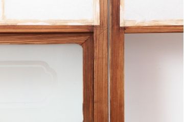 アンティーク建具　昭和初期　浮造りのような木目が目を引く障子戸2枚セット(建具、引き戸)(R-037013)