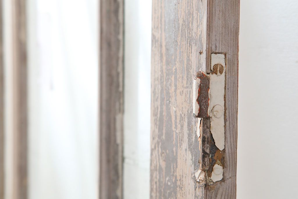 アンティーク建具　フランスアンティーク　パイン材　色ガラスがおしゃれな木製ドア(扉、建具)(R-037016)