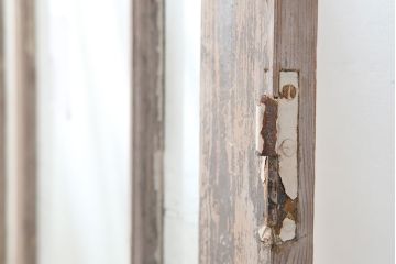 アンティーク建具　フランスアンティーク　パイン材　色ガラスがおしゃれな木製ドア(扉、建具)(R-037016)