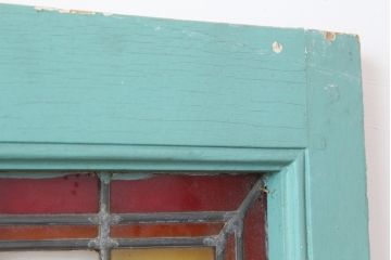 アンティーク建具　フランスアンティーク　クリアとイエローのチェックがお洒落なステンドグラスの窓一対・大(ガラス扉)(R-037021)
