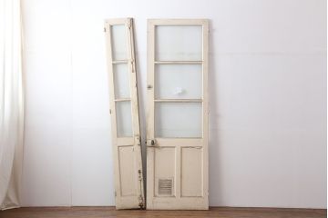 アンティーク建具　フランスアンティーク　両開き　シャビーシックなお部屋づくりにおすすめな親子ドア(扉、ガラスドア)(R-037024)