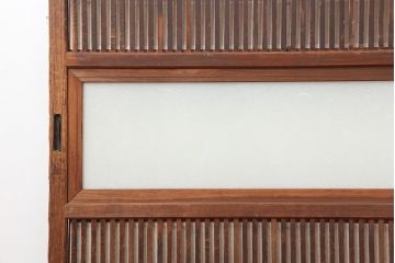 アンティーク建具　和製アンティーク　昭和初期　裏障子付き　上品な和の空間づくりにおすすめな格子戸2枚セット(ガラス帯戸、建具、引き戸)(R-037026)