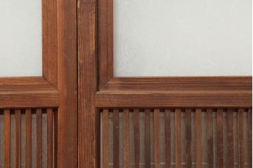 アンティーク建具　和製アンティーク　昭和初期　裏障子付き　上品な和の空間づくりにおすすめな格子戸2枚セット(ガラス帯戸、建具、引き戸)(R-037026)