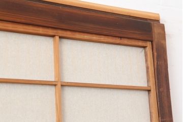アンティーク建具　和製アンティーク　昭和初期　裏障子付き　上品な和の空間づくりにおすすめな格子戸2枚セット(ガラス帯戸、建具、引き戸)(R-037026)