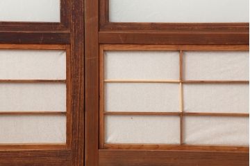 アンティーク建具　和製アンティーク　昭和初期　裏障子付き　上品な和の空間づくりにおすすめな格子戸2枚セット(ガラス帯戸、建具、引き戸)(R-037026)