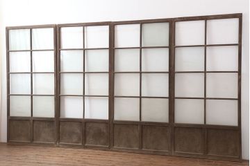 アンティーク建具　レトロ　背の高いガラス戸4枚セット(引き戸)(R-037028)