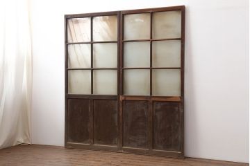 アンティーク建具　レトロ　背の高いガラス戸2枚セット(引き戸)(R-037029)