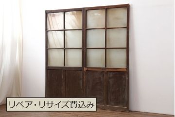アンティーク建具　レトロ　背の高いガラス戸2枚セット(引き戸)(R-037029)