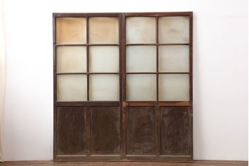 アンティーク建具　レトロ　背の高いガラス戸2枚セット(引き戸)(R-037029)