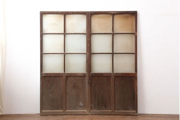 アンティーク建具　レトロ　背の高いガラス戸2枚セット(引き戸)(R-037029)