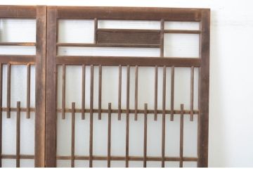 アンティーク建具　レトロ　腰板ケヤキ材　和を感じるデザインのガラス戸2枚セット(玄関戸、引き戸)(R-037031)